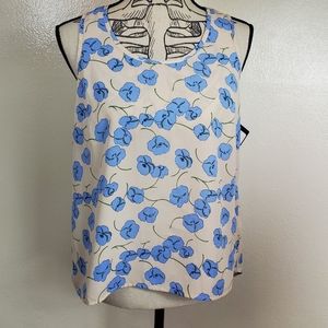 (NEW) Halogen Floral High Low Tank Petite Cream Blue Size Small Petite